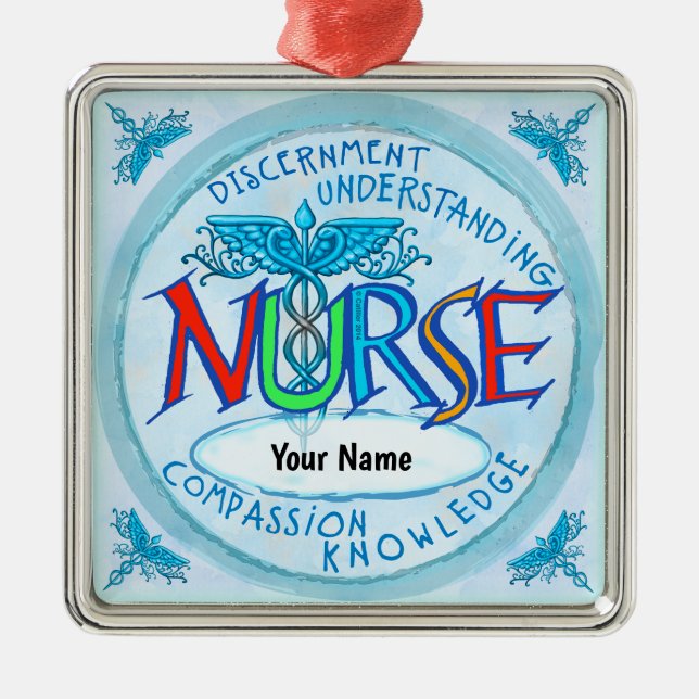 Blue nurses motto metal tree decoration (Front)