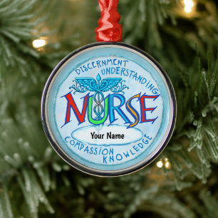 Blue Nurses Motto Nurse  Metal Tree Decoration