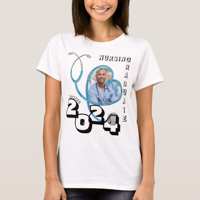BLUE NURSING GRADUATE HEART STETHOSCOPE T-Shirt (Front)