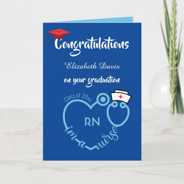 Blue Nursing School Graduation Congratulations Card (Front)
