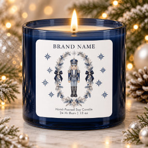 Blue Nutcracker and Winter Wreath Christmas Candle Square Sticker