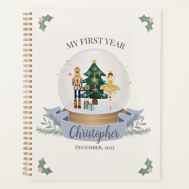 Blue Nutcracker Baby Shower First Year Milestone Planner (Front)