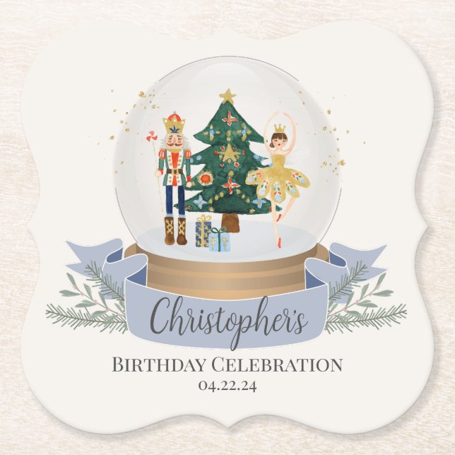 Blue Nutcracker Christmas Birthday Party Paper Coaster (Front)