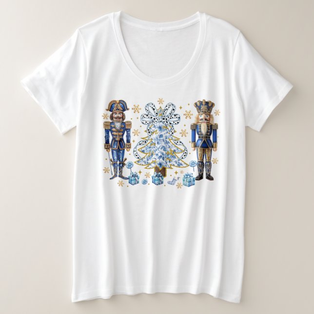 Blue Nutcrackers and Christmas Tree T-Shirt Plus Size T-Shirt (Design Front)