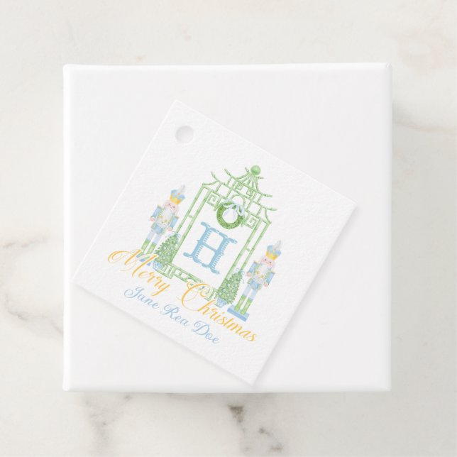 Blue Nutcrackers Chinoiserie Christmas Gift Tags (In Situ)