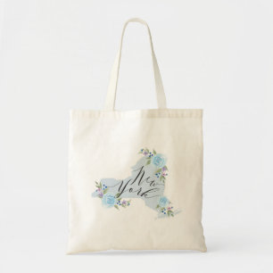 Blue NY State Map Art Tote Bag