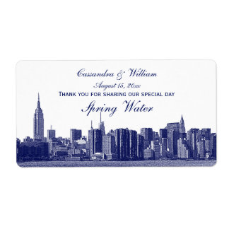 Blue NYC Wide Skyline Etched Water Bottle