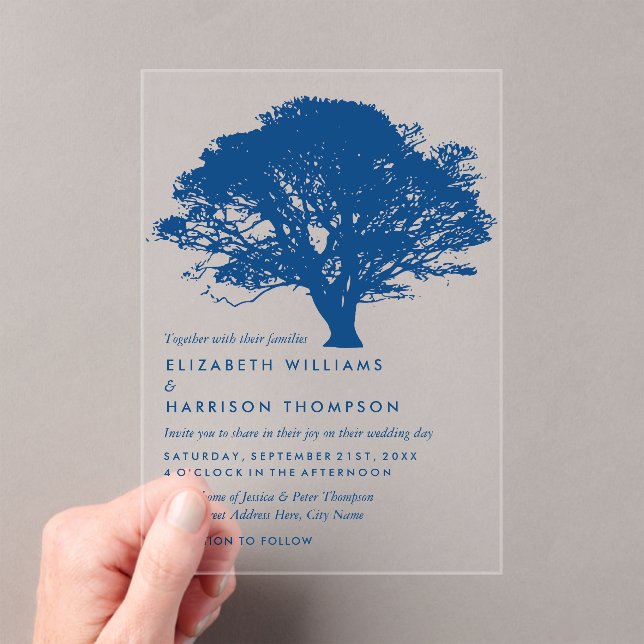 Blue Oak Tree, Rustic & Minimalistic Wedding Acrylic Invitations (Insitu (Handheld))