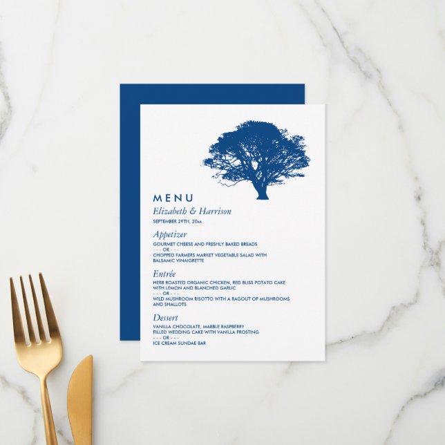 Blue Oak Tree, Rustic & Minimalistic Wedding Menu (Front/Back In Situ)