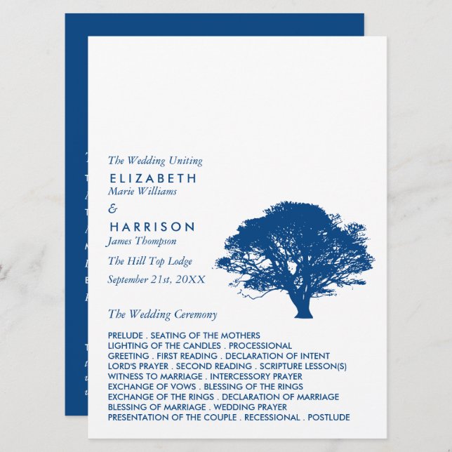 Blue Oak Tree, Rustic & Minimalistic Wedding Programme (Front/Back)