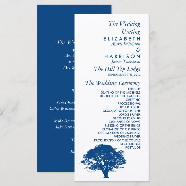 Blue Oak Tree, Rustic & Minimalistic Wedding Programme (Front/Back)