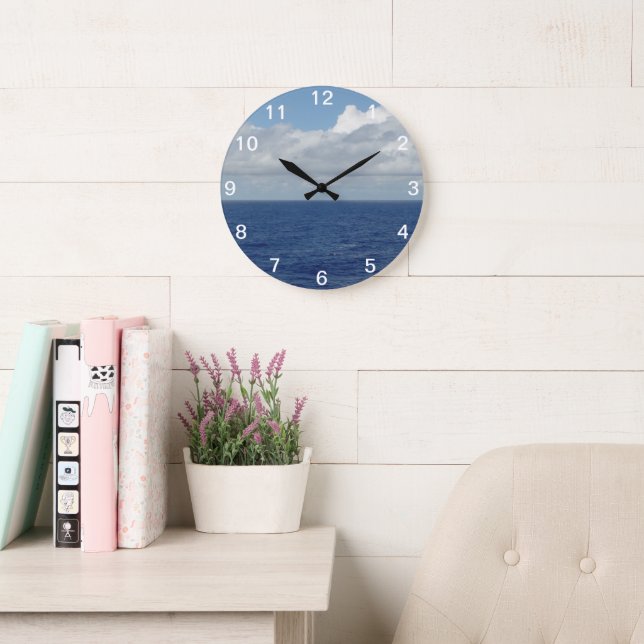 Blue Ocean and Fluffy Clouds Numbered Wall Clock (Reading Room)