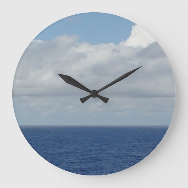 Blue Ocean and Fluffy Clouds Wall Clock (Front)