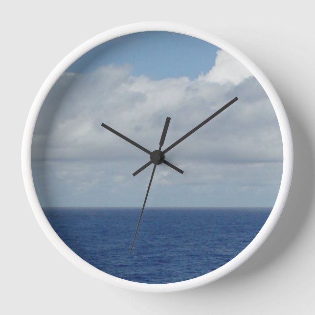 Blue Ocean and Fluffy Clouds Wall Clock (Front)