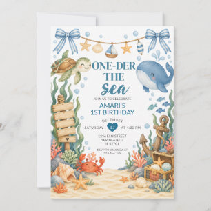 Blue Ocean Animals One-der The Sea 1st Birthday Invitation