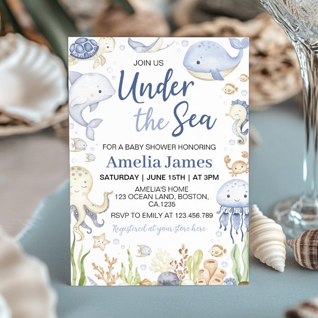 Blue Ocean Animals Under the Sea Baby Shower Invitation (Creator Uploaded)