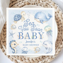 Blue Ocean Baby Shower Boy Sea You Soon Paper