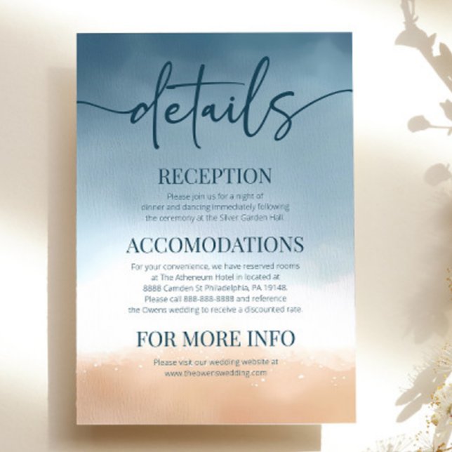 Blue Ocean Beach Shore Sand Wedding Details Enclosure Card (Creator Uploaded)