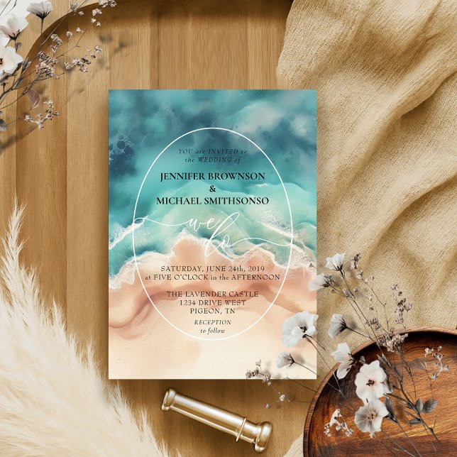Blue Ocean Beach Summer Watercolor Wedding. Invitation (Creator Uploaded)