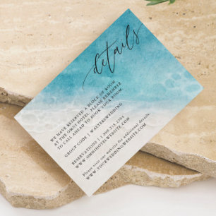 Blue Ocean Beach Summer Wedding Details Cards