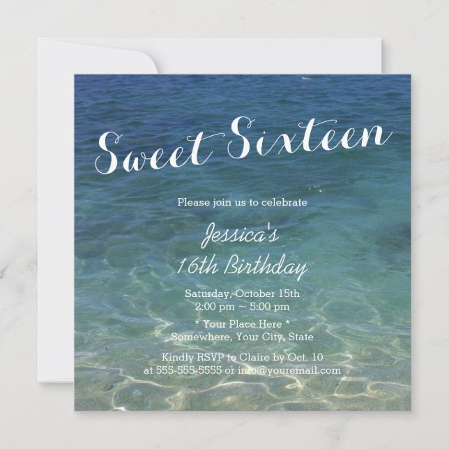 Blue Ocean Beach Theme Sweet Sixteen Invitation (Front)