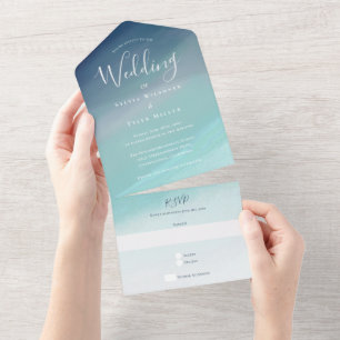 Blue Ocean Beach Wedding All In One Invitation