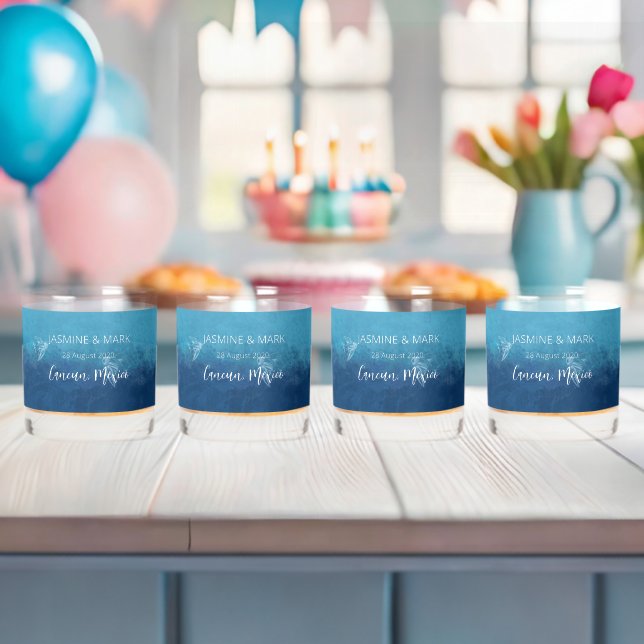 Blue Ocean Beach Wedding Custom Names Whiskey Glass (Insitu (Baby Shower))