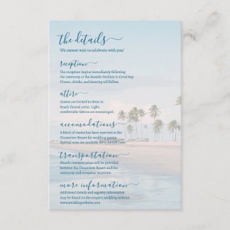Blue Ocean Beach Wedding Details Enclosure Card