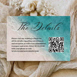 Blue Ocean Beach Wedding QR Code Details Enclosure Card