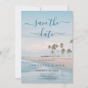 Blue Ocean Beach Wedding Save The Date Card