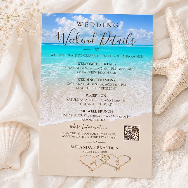 Blue Ocean Beach Wedding Weekend Details Card (Creator Uploaded)