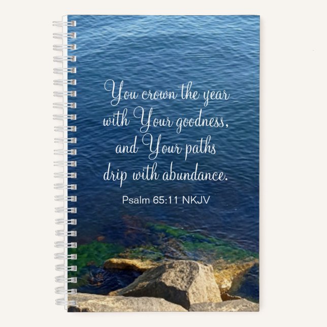 Blue Ocean Blessed New Year Christian Bible Verse Notebook (Front)