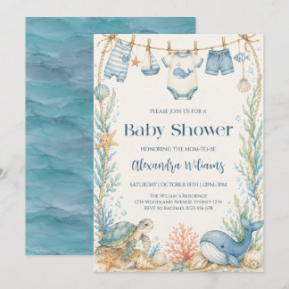 Blue Ocean Boy Baby Shower Party Invitation