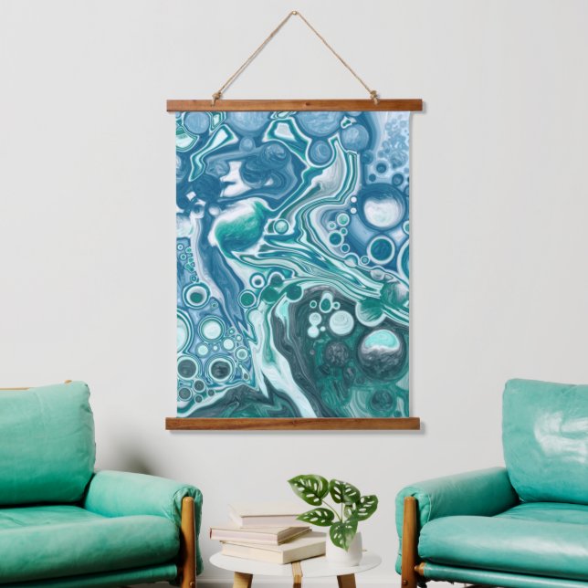 Blue Ocean Bubbles Fluid Art Hanging Tapestry (Living Room)