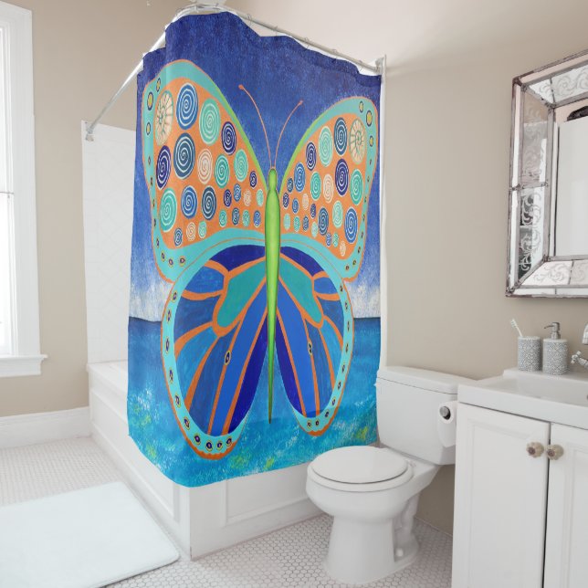 Blue Ocean Butterfly Shower Curtain (In Situ)