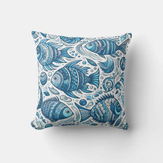 Blue Ocean Fish Pattern Cushion