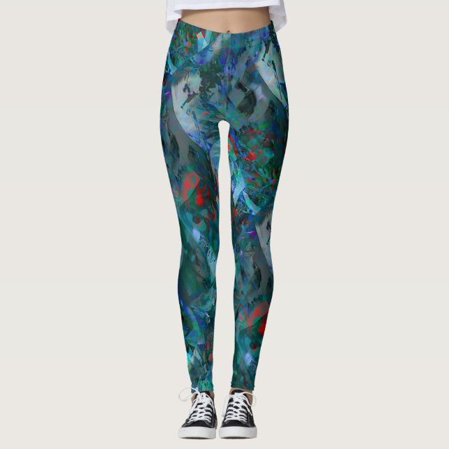 Blue Ocean Flows Abstract Leggings - v2 (Front)