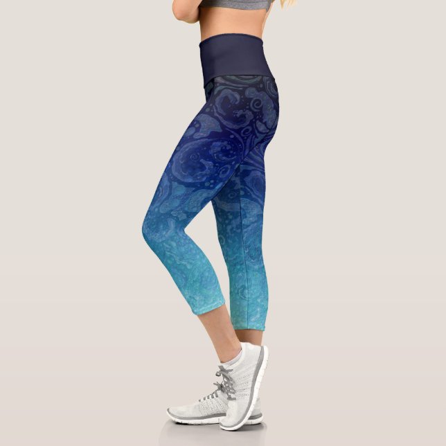 Blue Ocean Gradient Capri Leggings (Left)