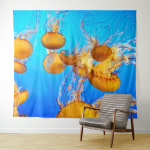 Blue ocean jellyfish  tapestry