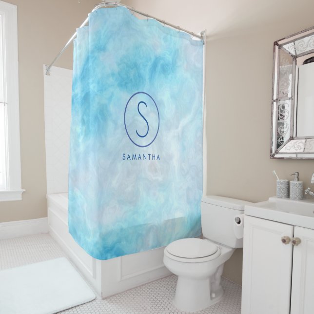 Blue Ocean Marbled Shower Curtain (In Situ)