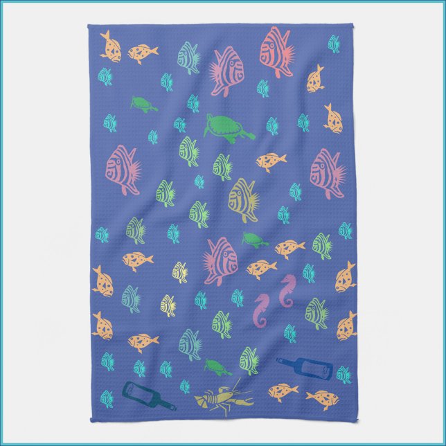 Blue Ocean Marine Life Theme Tea Towel (Creator Uploaded)