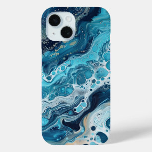 Blue Ocean Paint Pour Abstract Liquid Aesthetic iPhone 15 Case