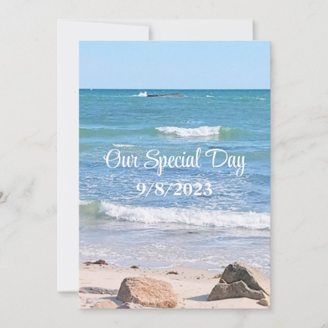 Blue Ocean Photo Beach Outdoor Wedding Invitation (Front)