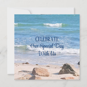 Blue Ocean Photo Beach Outdoor Wedding Invitation
