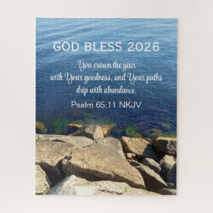 Blue Ocean Photo Blessed New Year 2026 Christian Jigsaw Puzzle