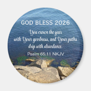 Blue Ocean Photo Blessed New Year 2026 Christian Magnet
