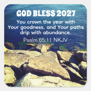 Blue Ocean Photo Blessed New Year 2027 Christian Square Sticker