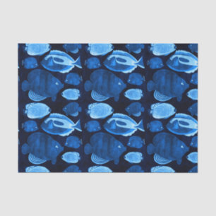 Blue Ocean Reef Watercolor Fish Pattern Tissue Paper