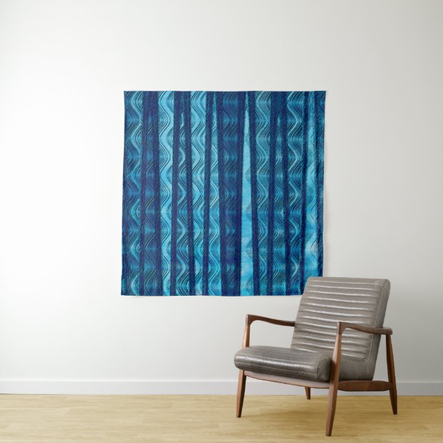 Blue Ocean Retro Wave Beach Backdrop Tapestry (In Situ)