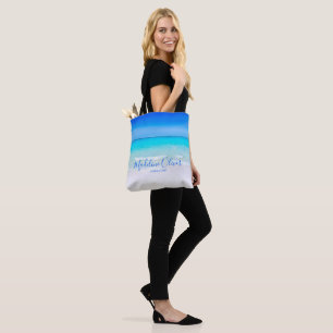Blue Ocean Sand Beach Scene Business Tote Bag